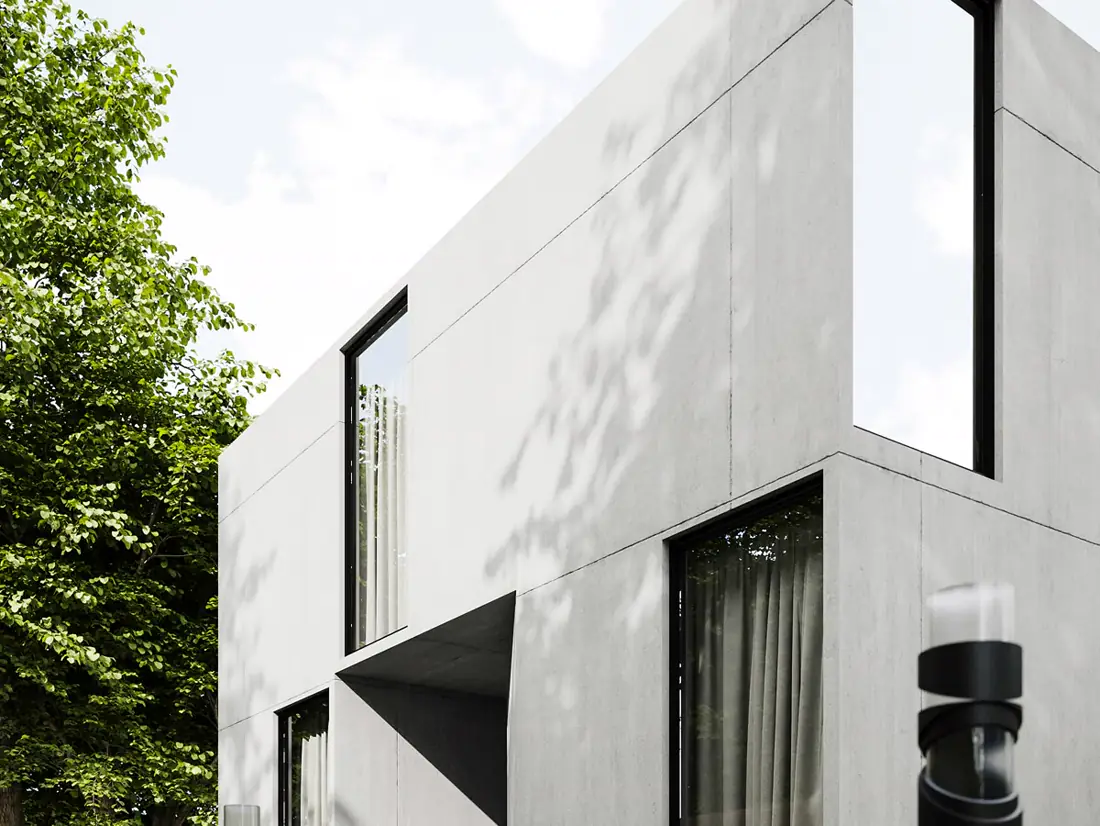 Modelo de casa modular de líneas rectas en hormigón